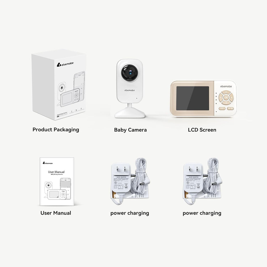 Video Baby Monitor Camera with 2.8" LCD Screen Video & Audio No Glow Night Vision,2-Way Talk Audio Cam Baby Monitoring 1200FT Range EBE28