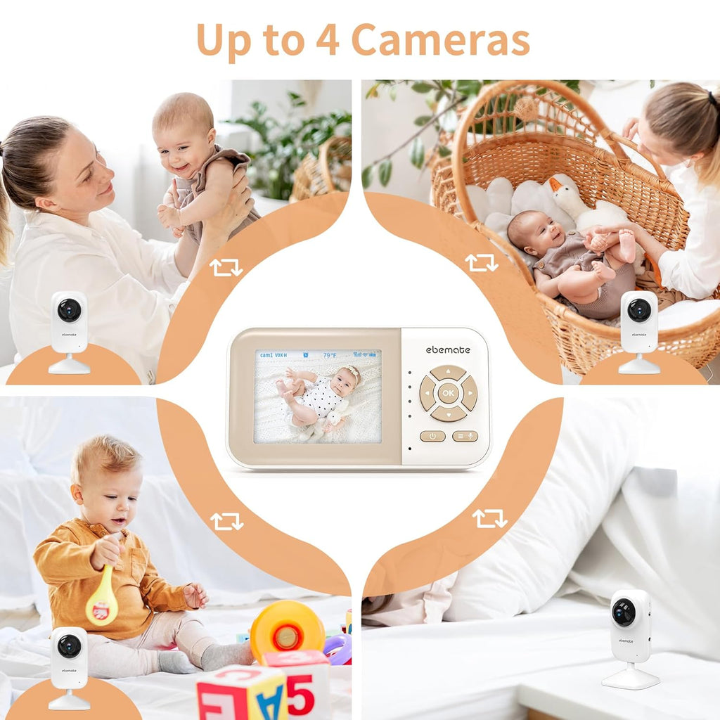 Video Baby Monitor Camera with 2.8" LCD Screen Video & Audio No Glow Night Vision,2-Way Talk Audio Cam Baby Monitoring 1200FT Range EBE28