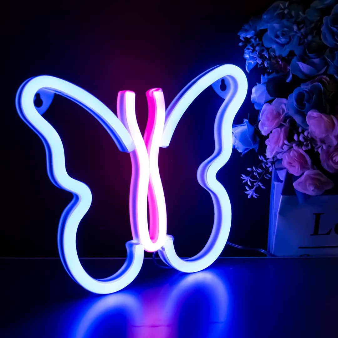 Butterfly Neon Signs Lights for Bedroom Wall Decor, USB or Battery LED Neon Night Light Wall Decoration, Aesthetic Room Decor for Girls, Kids, Living Room, Bar, Dorm,Men Cave